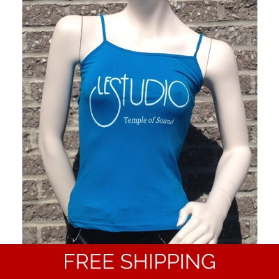 Woman Blue Tank Top White Front Logo